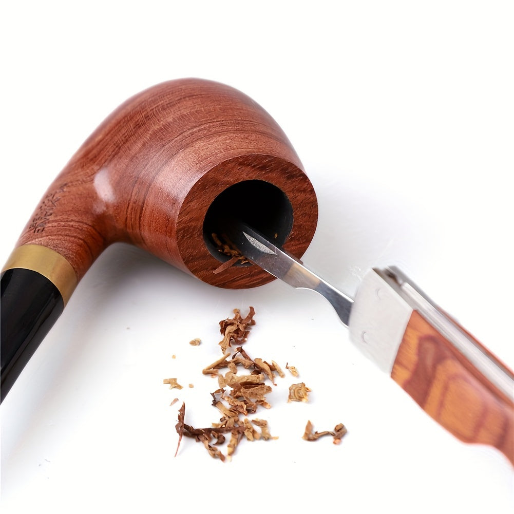 Stainless Steel Pipe Cleaning Tool with Rosewood Handle 3-in-1 Tobacco Pipe Cleaner