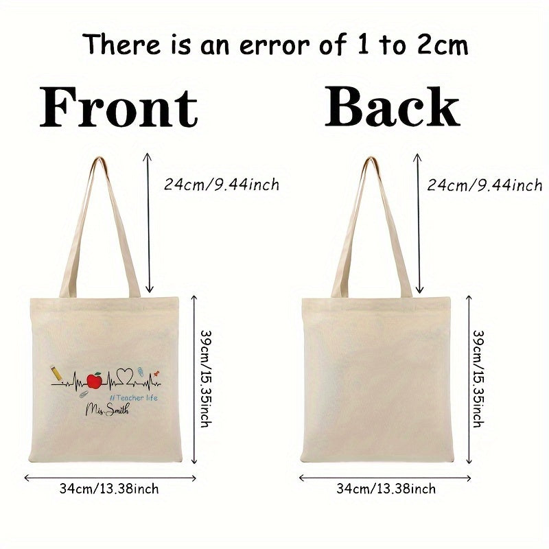 Personalized Canvas Tote Bag for Teachers with Name, Shopping and Travel Use