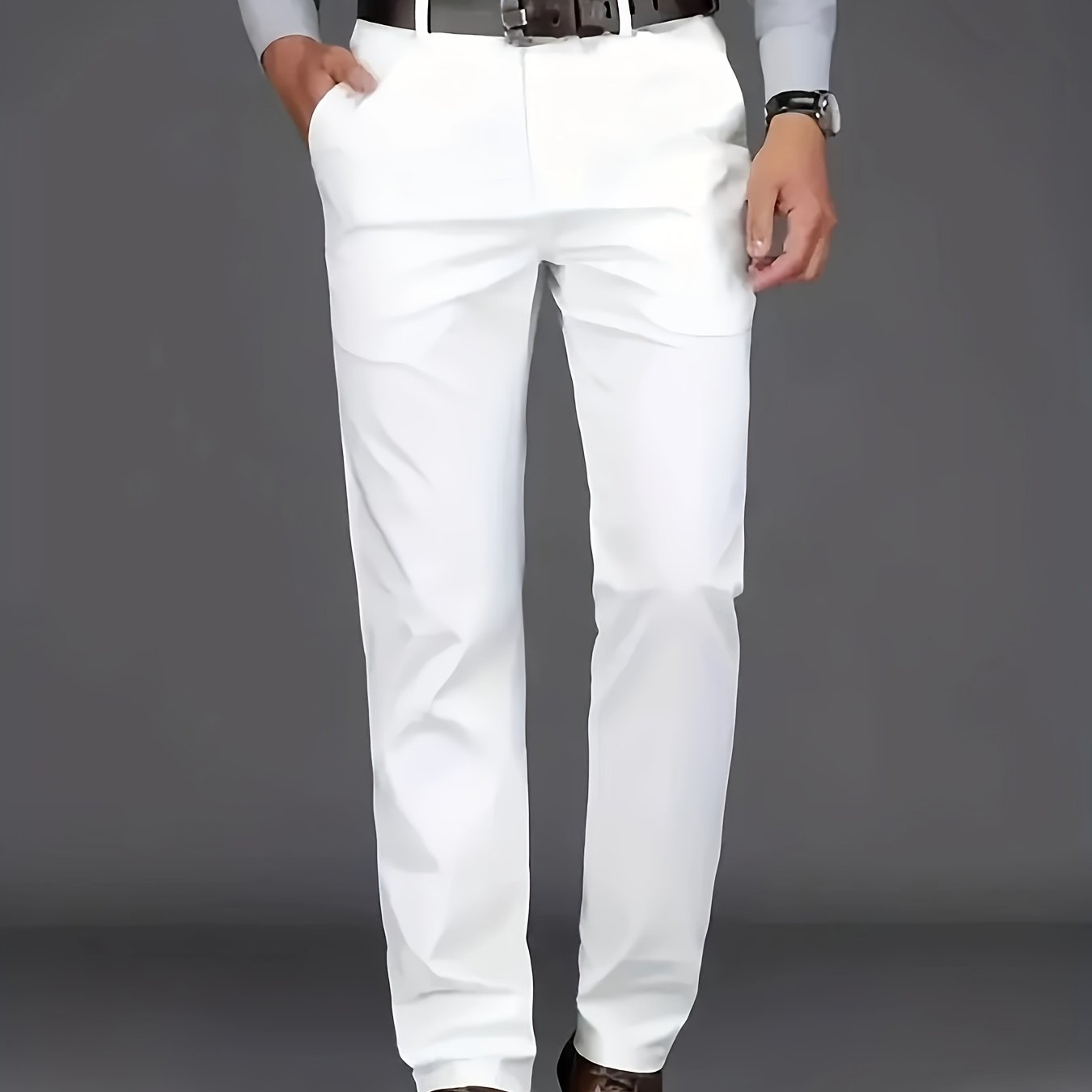 Pantalones de vestir de poliéster para hombre de color sólido, ajuste regular, para todas las estaciones, pantalones formales y casuales