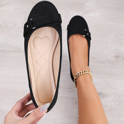Women Black Flannel Slip-On Ballet Flats with Ankle Strap Casual Shoes