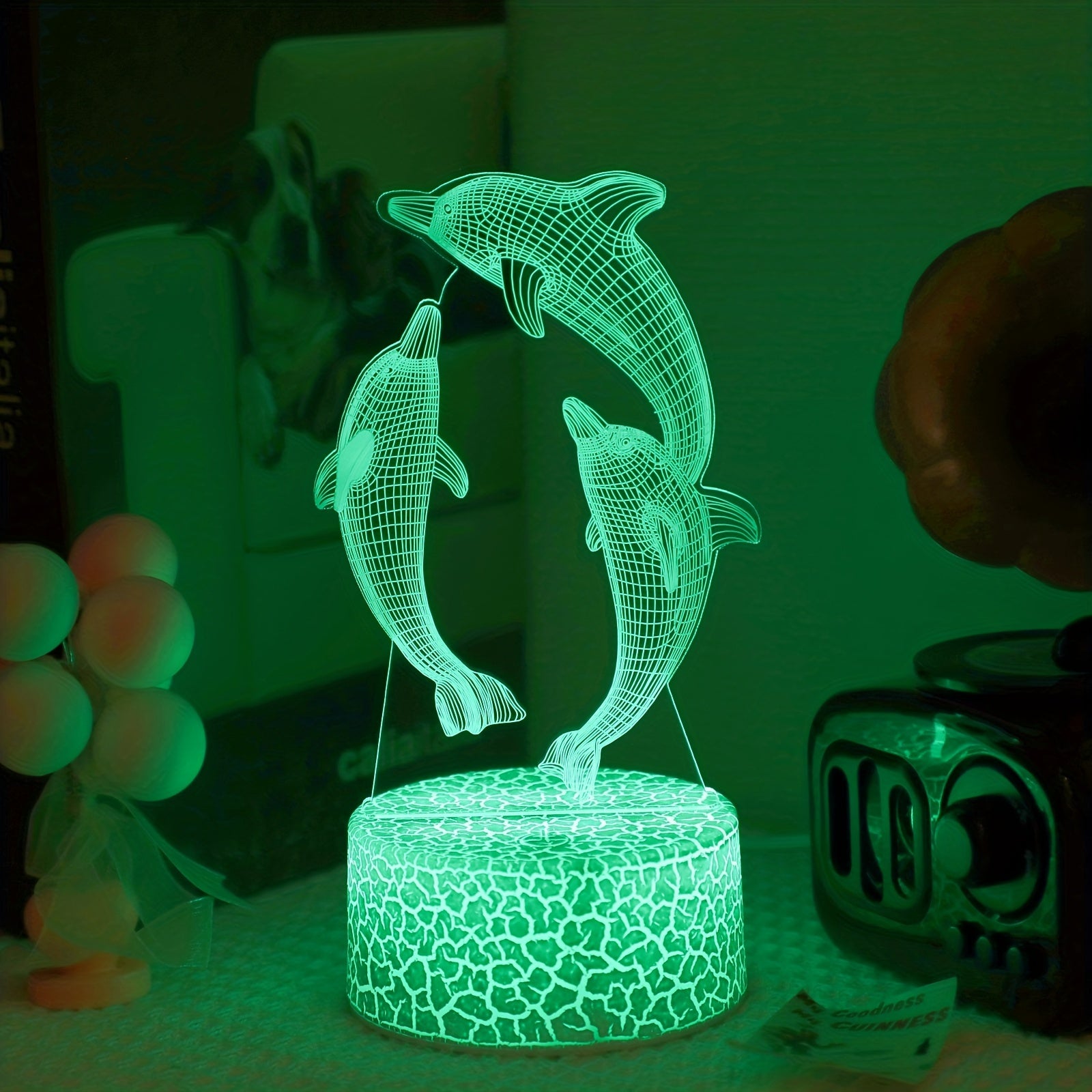 Lámpara de mesa USB con gradiente de siete colores Dolphin 3D Night Light para decoración de dormitorio