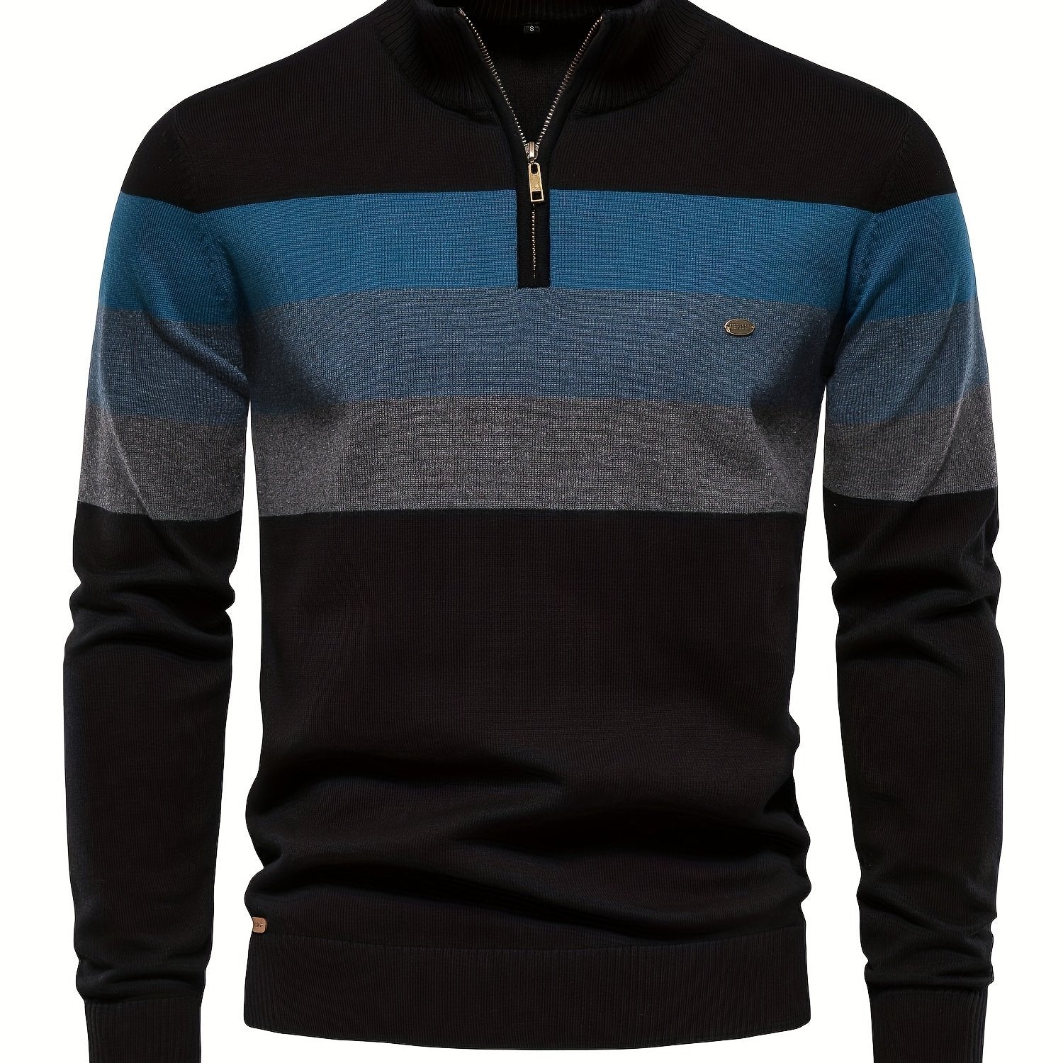 Men's Cotton Knit Color Block Half Zip V-Neck Sweater for Fall Winter