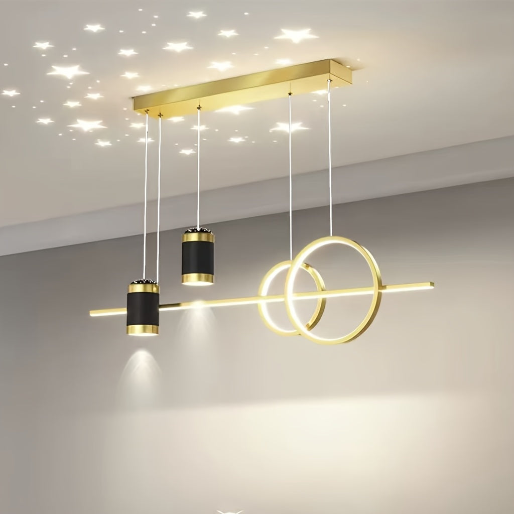 Modern LED Chandelier with Starry Sky Design Dimmable Metal Fixture for Living Room Kitchen Bedroom