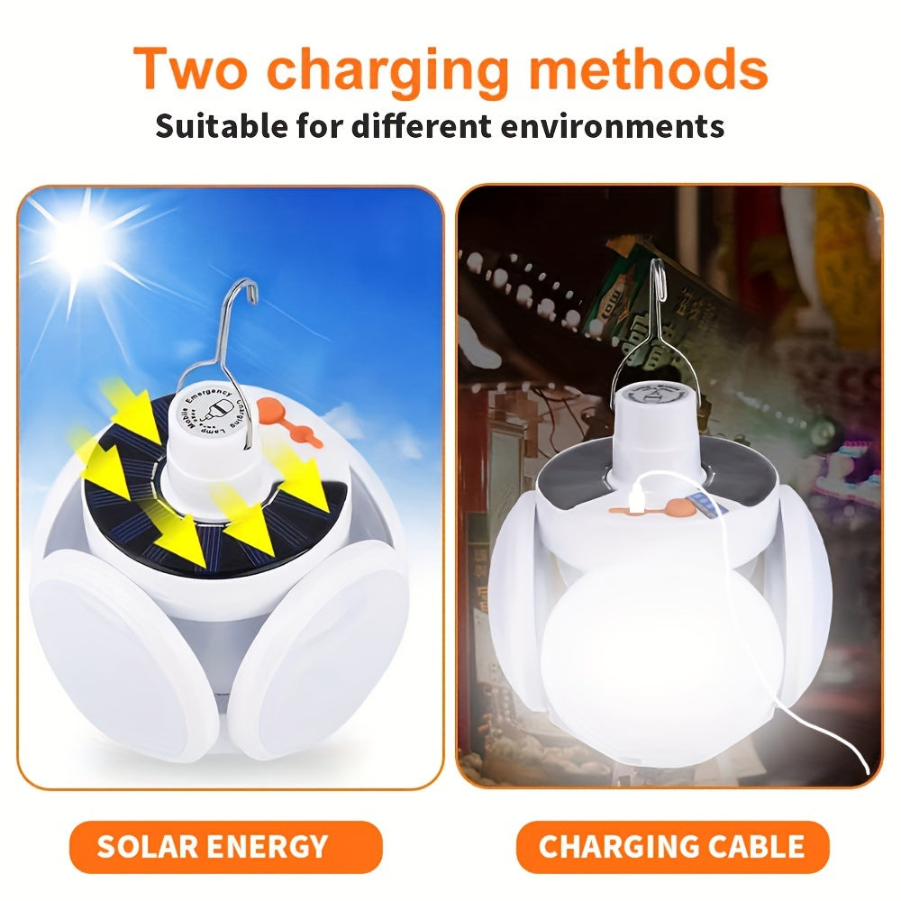 Portable Solar LED Camping Light with Hook Rechargeable USB Foldable Emergency Lantern