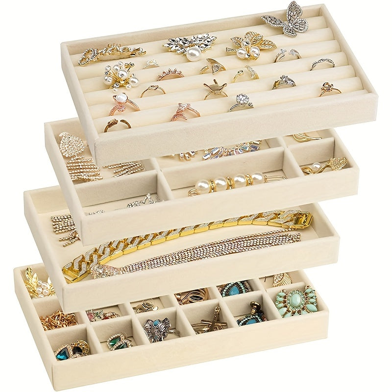 Bandeja organizadora de joyas de terciopelo para pendientes, anillos y collares