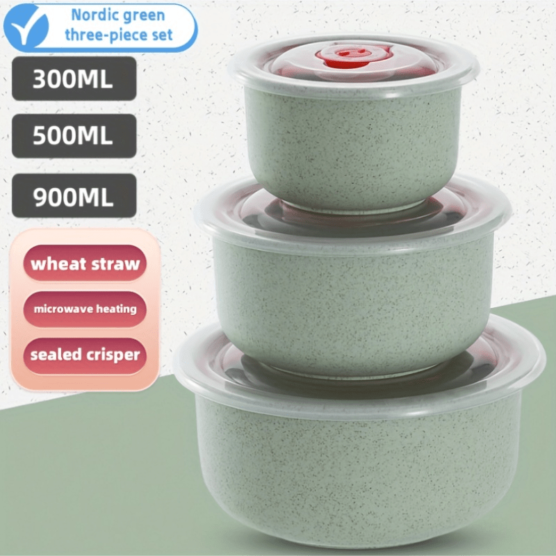 Set of Three Microwave Safe Food Storage Bowls with Lids for Kitchen and Toddler Use