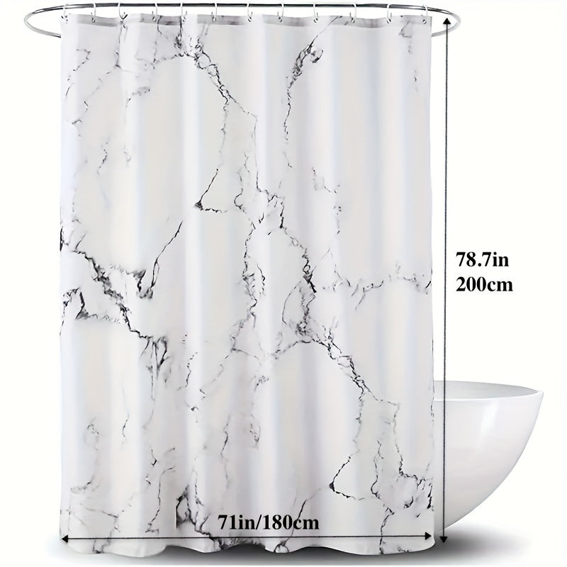 Marble Pattern Shower Curtain Set Waterproof Polyester with Hooks 70x79 Inches