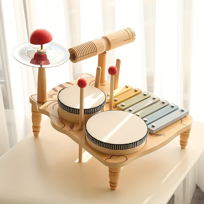 Wooden Percussion Toy Drum Set for Kids Ages 18 Months Plus Educational Musical Instrument Sensory Learning