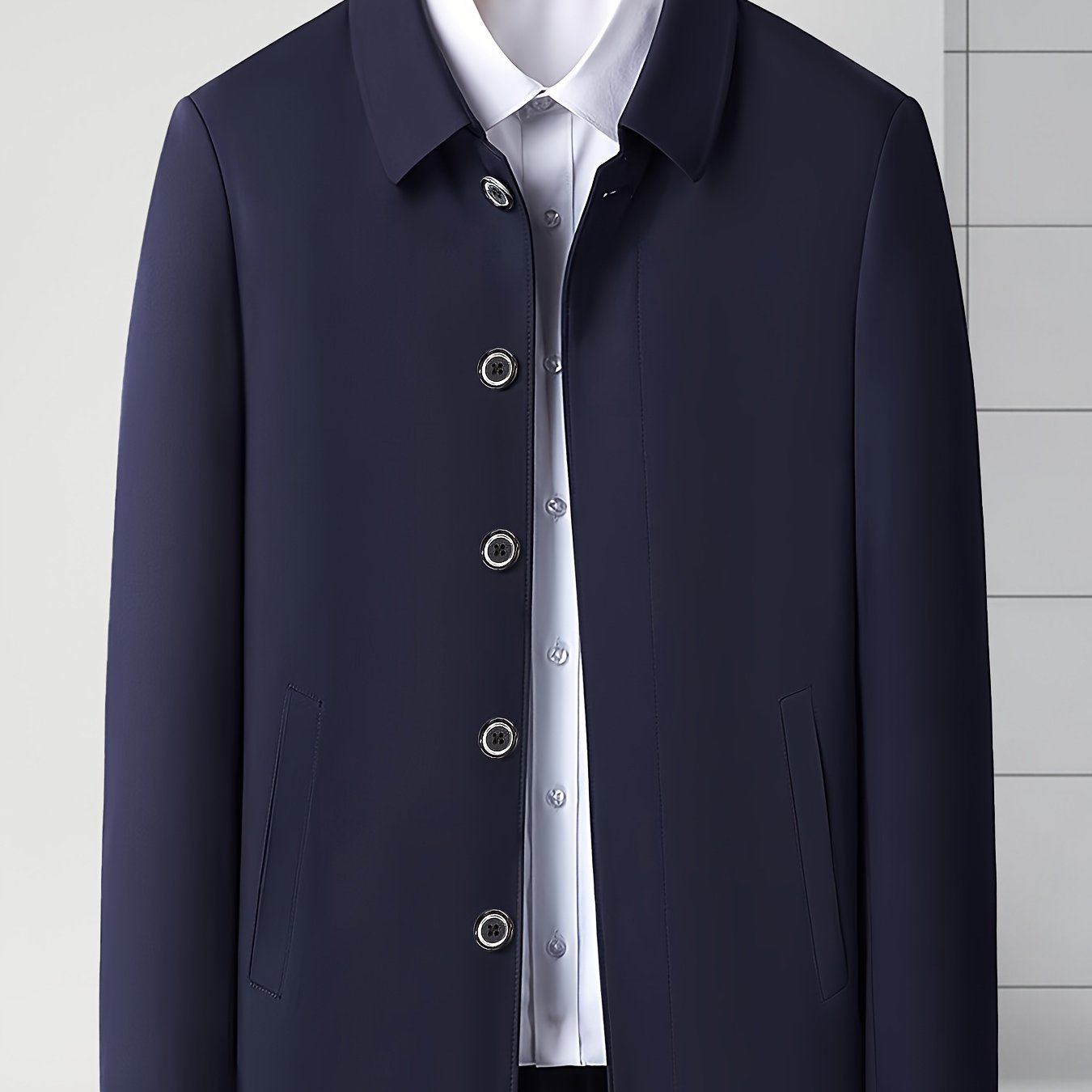 Men's Slim Fit Solid Color Polyester Blazer for Work and Casual in Spring and Autumn