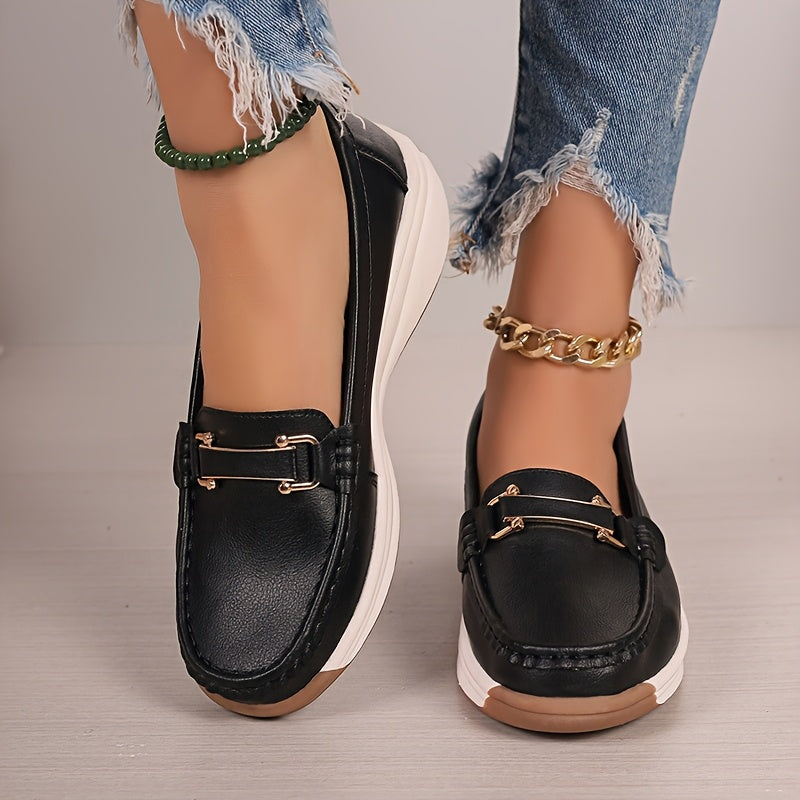 Women’s Solid Color Loafers Slip-On Flats Non-Slip Casual Shoes