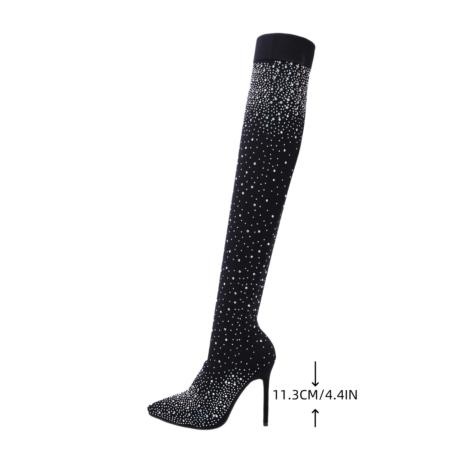 Women's Mesh Over-the-Knee Boots with Rhinestones Black Stiletto Heels