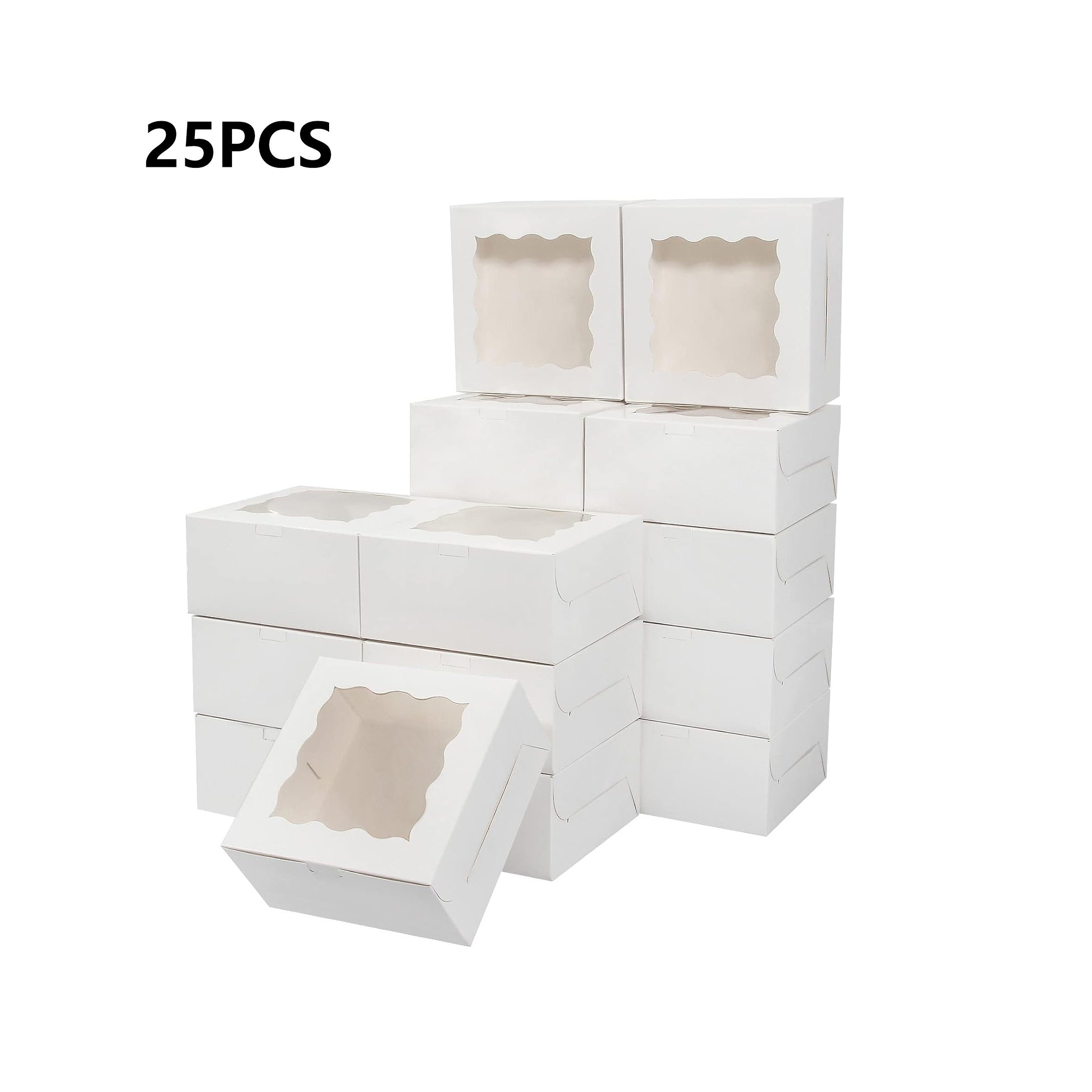 10/25 White Cake Boxes with Clear Window, 15.24x15.24x6.35 cm for Pastries and Baked Goods
