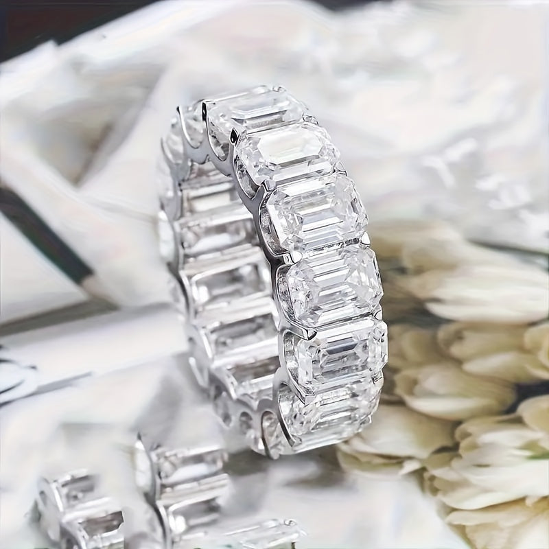 S925 Sterling Silver - 12.3 karat Moissanite T-Dizaynli Qimmatbaho Halqa - Har qanday tadbir uchun mukammal, porloq toshlar bilan bezatilgan, ajoyib va zamonaviy sovg'a, bitta halqa taqdimoti, nafislik va hashamat birlashgan.