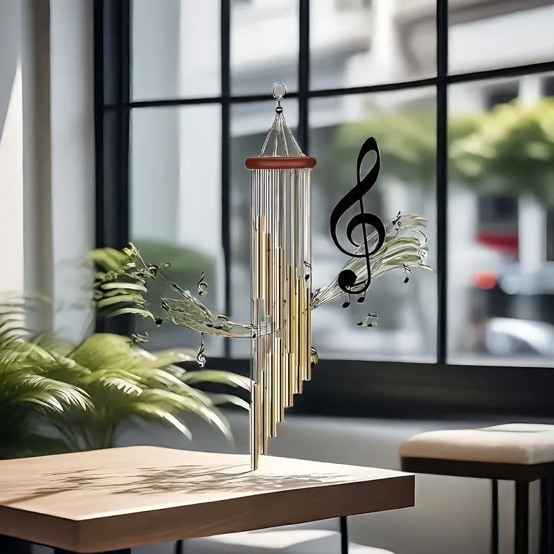 12-Tube Gold Aluminum Wind Chime Wall Mount Outdoor Decor