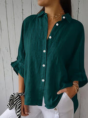 Women's Elegant Loose Fit Blouse with Lapel Collar Solid Color Plus Size