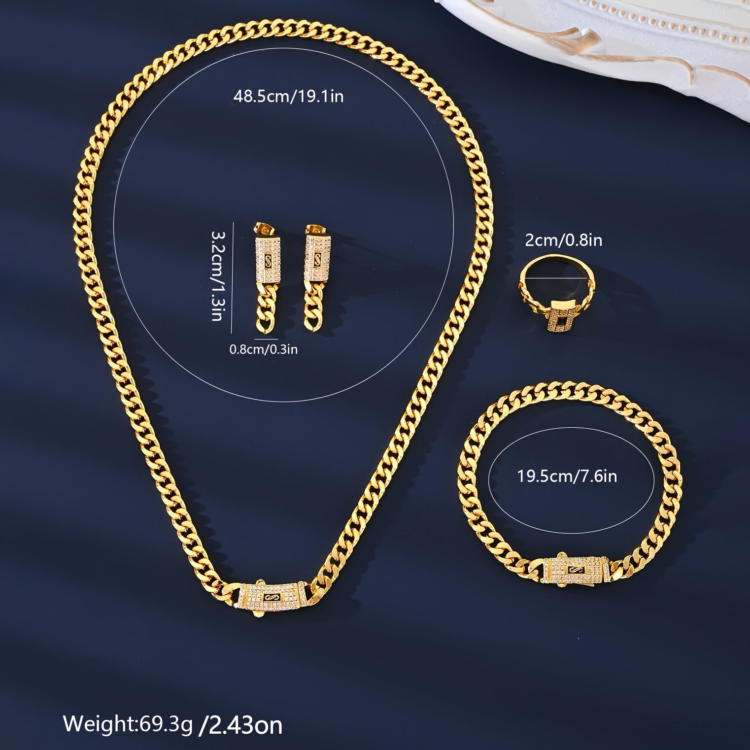 Set of 5 Zirconia Jewelry Pieces for Women Earrings Necklace Ring Bracelet Wedding Party Gift