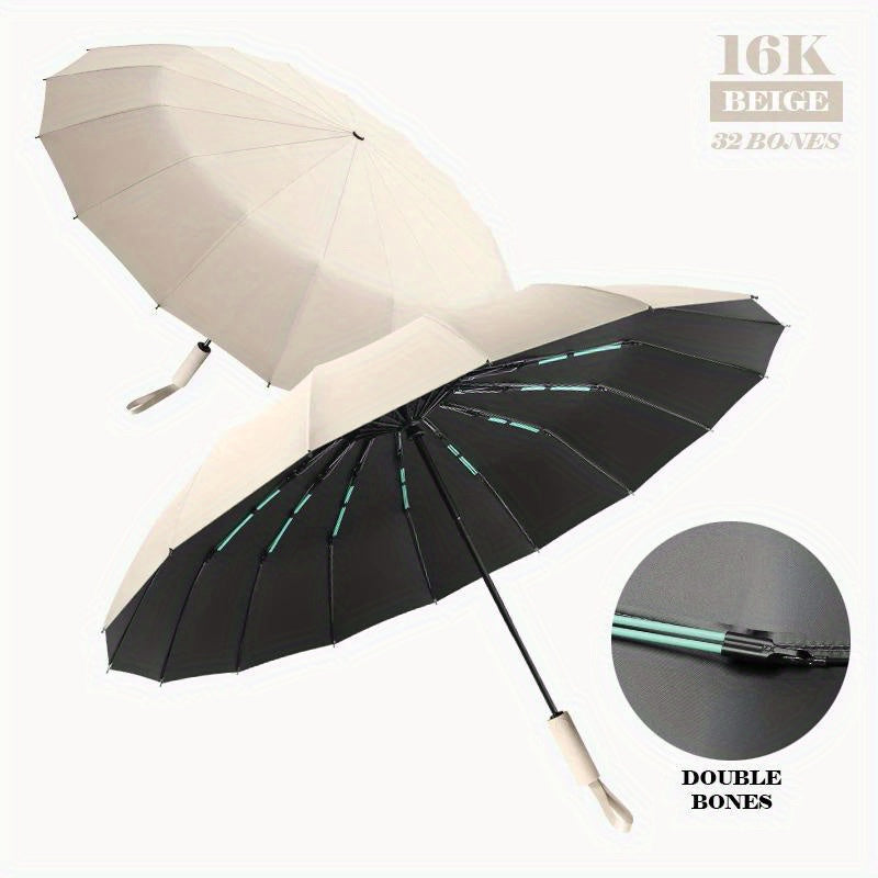 Large Automatic Windproof Umbrella 16K Double Ribs Portable Rain Sun UV Blocking