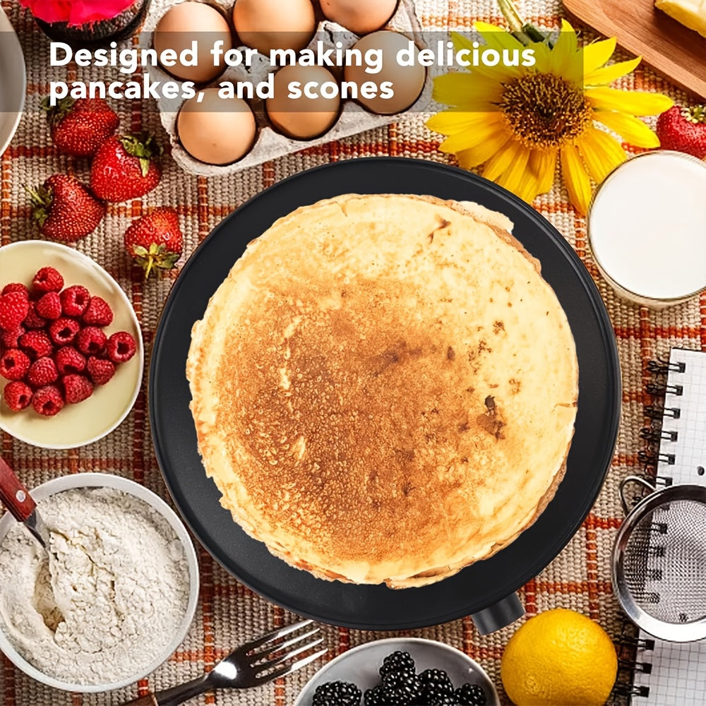 Yashil dumaloq burrito va crepe tayyorlash panasi, yog'och scraper bilan - 1000-1200W, ortiqcha issiqlikdan himoya qilish, knopka boshqaruvi, tortillalar, vafli va uyda tayyorlangan creplar uchun ideal.