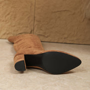 Women's Velvet Over-the-Knee Boots with Chunky Heel and Pointed Toe