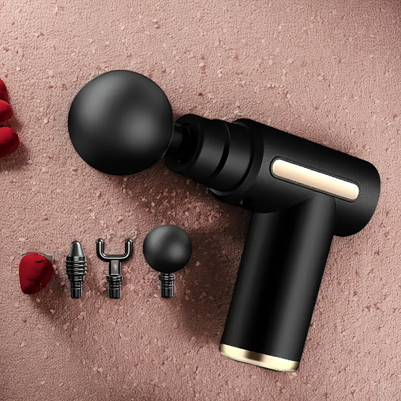 4 ta almashtiriladigan boshli portativ massaj quroli, USB zaryadlash, jim motor, fitnes va dam olish uchun.