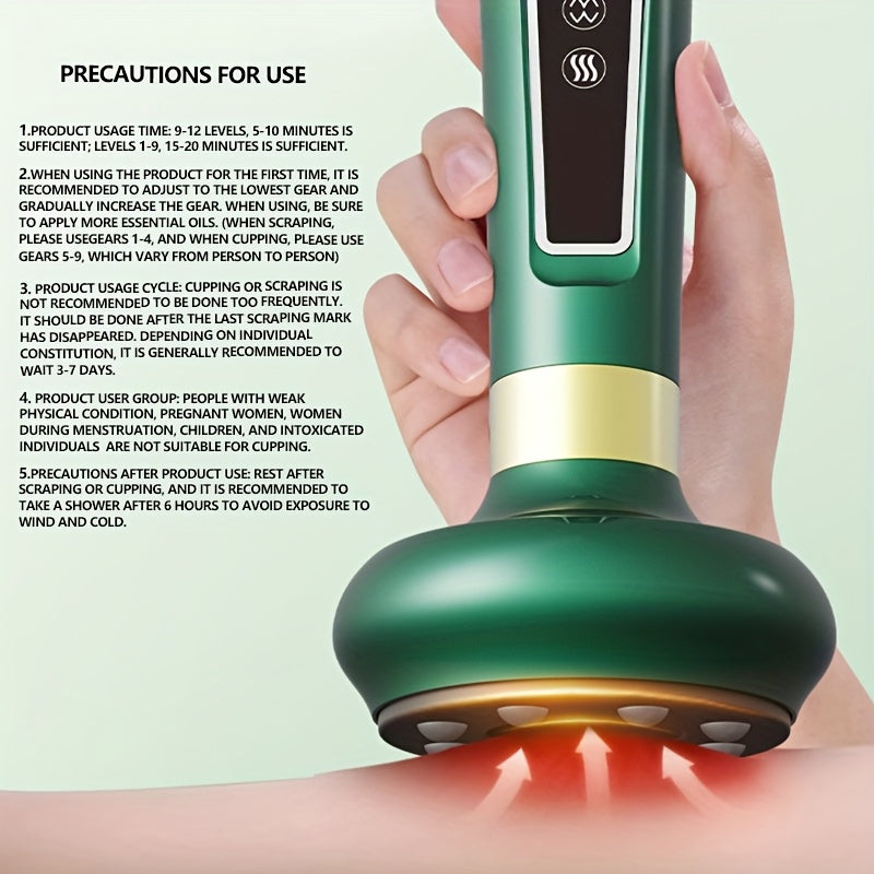 Elektr vakuum kubok massajchisi, 8 ta po'lat shar, 12 ta sozlanadigan tish, issiq siqish, raqamli ekran, USB zaryadlash va 1800mAh batareya bilan.