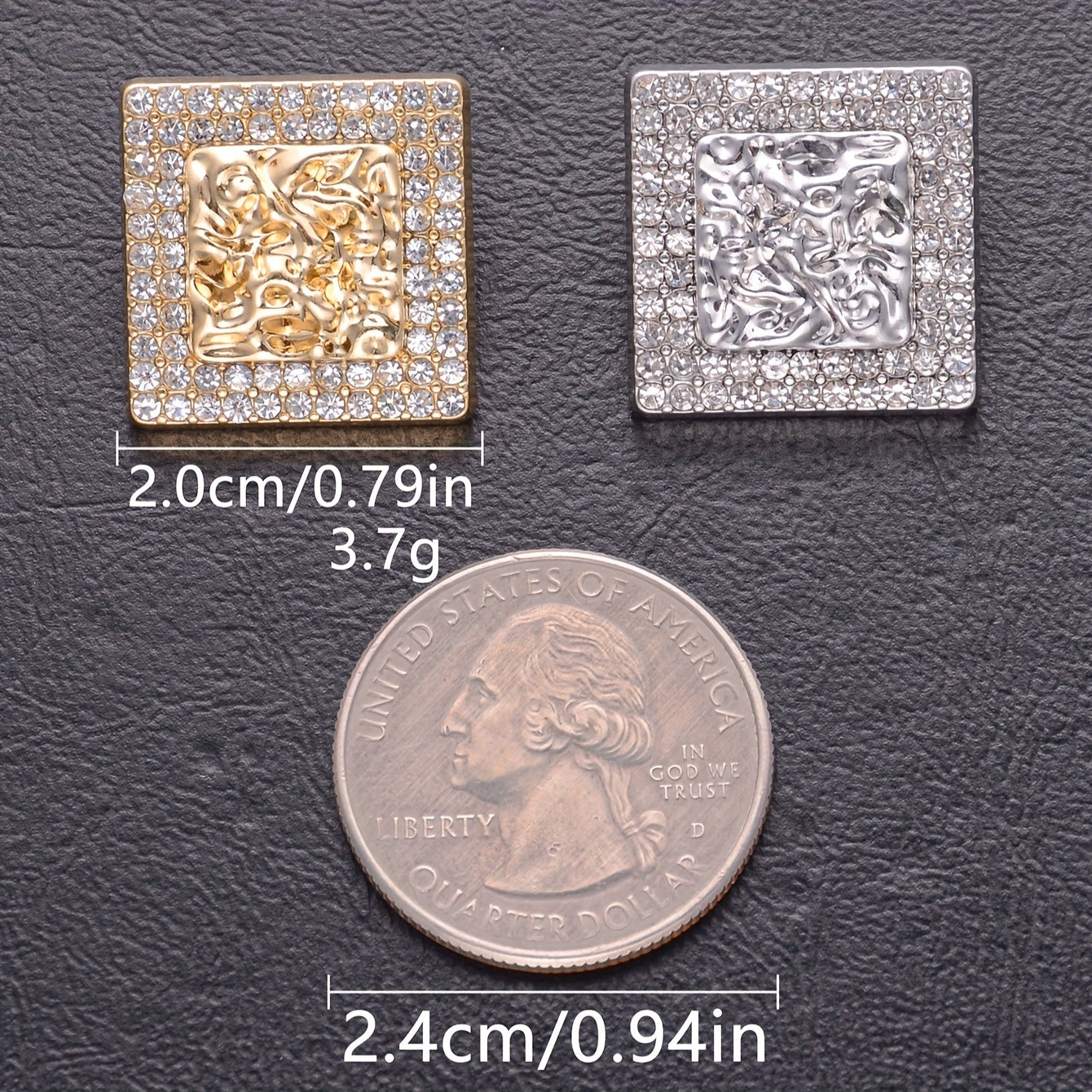 Four Pieces Rhinestone Buttons Zinc Alloy Square Striped Design for Clothing Shoes Bags