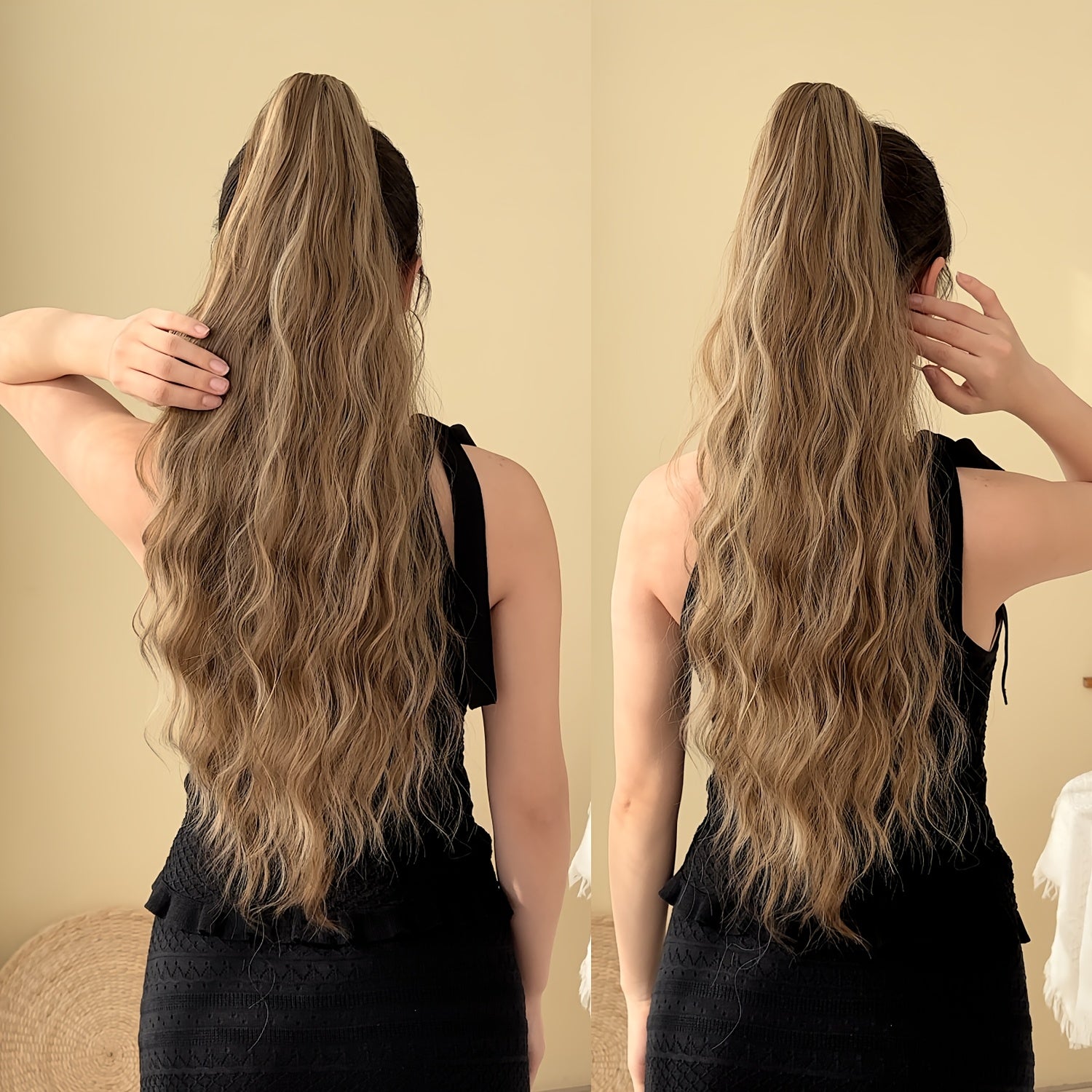 Women's 24-Inch Long Wavy Synthetic Ponytail Extension Drawstring Deep Wave