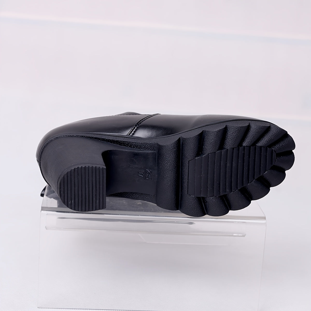 Women's Black Over-the-Knee Heels Stretch Synthetic Chunky Mid-Heel