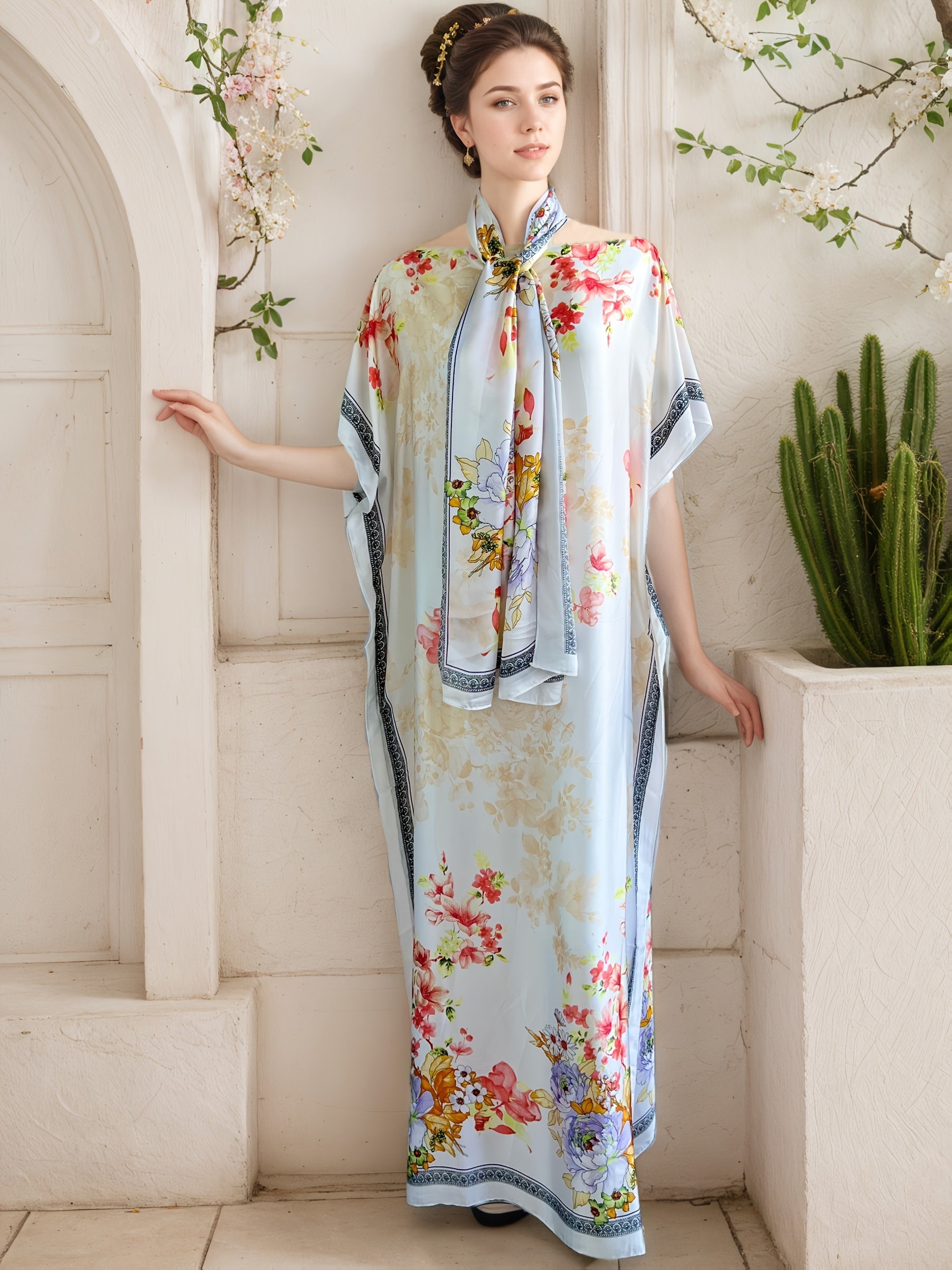 Платье женское большого размера с цветочным принтом и длинными рукавами батал для всех сезонов, повседневное