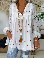 Women's Polyester V-Neck Shirt With Drawstring All-Season Oversized Blouse