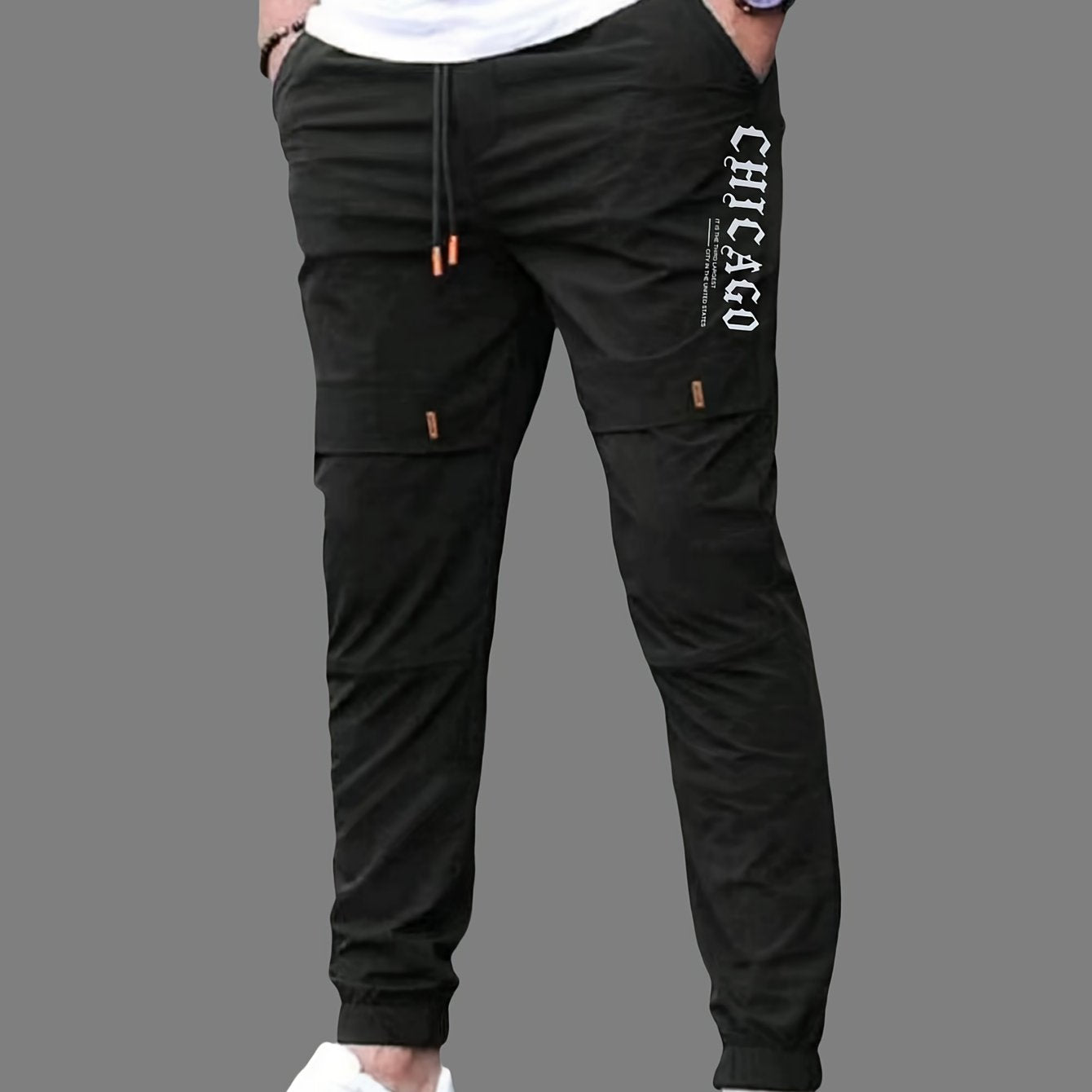 Men's Polyester Woven Joggers with Alphabet Print Regular Fit All-Season