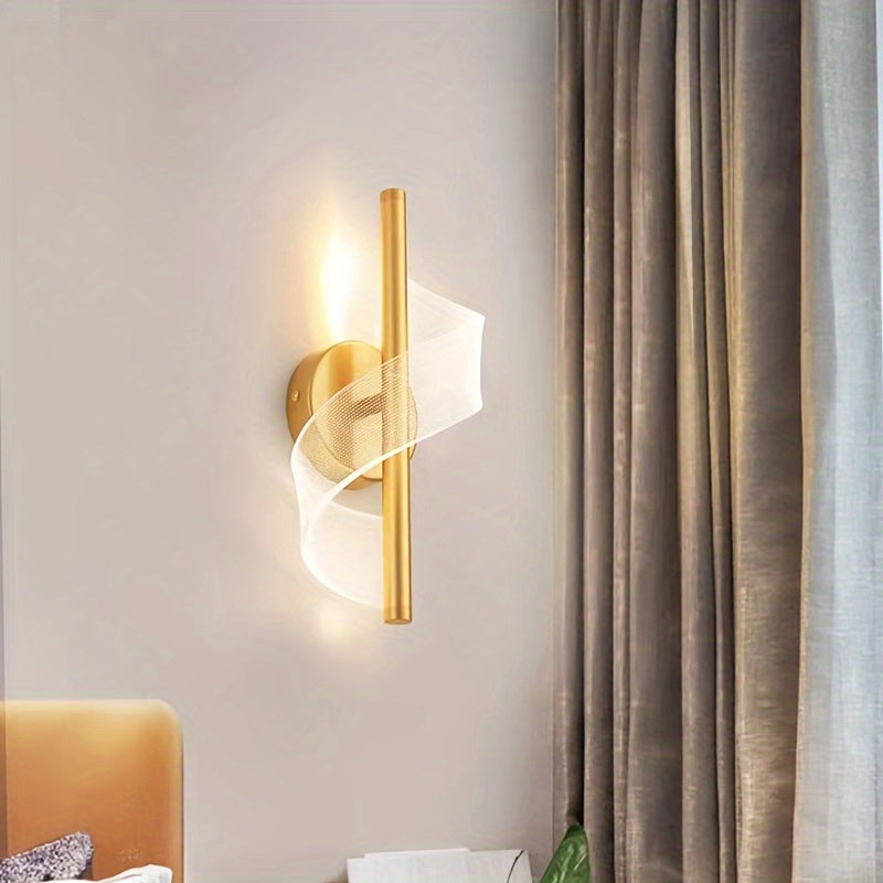 Contemporary S-Shaped LED Wall Sconce Golden Metal Acrylic Indoor Lighting for Bedroom Hallway