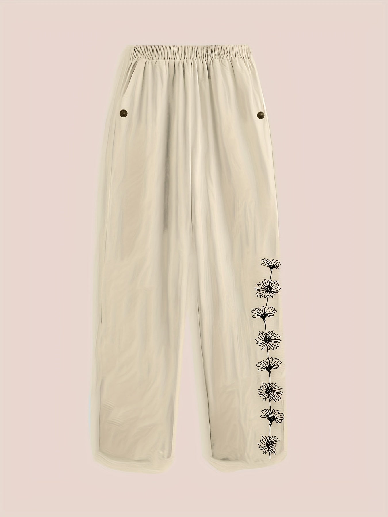 Plus Size Floral Print Pants with Pockets and Elastic Waist for Spring and Summer