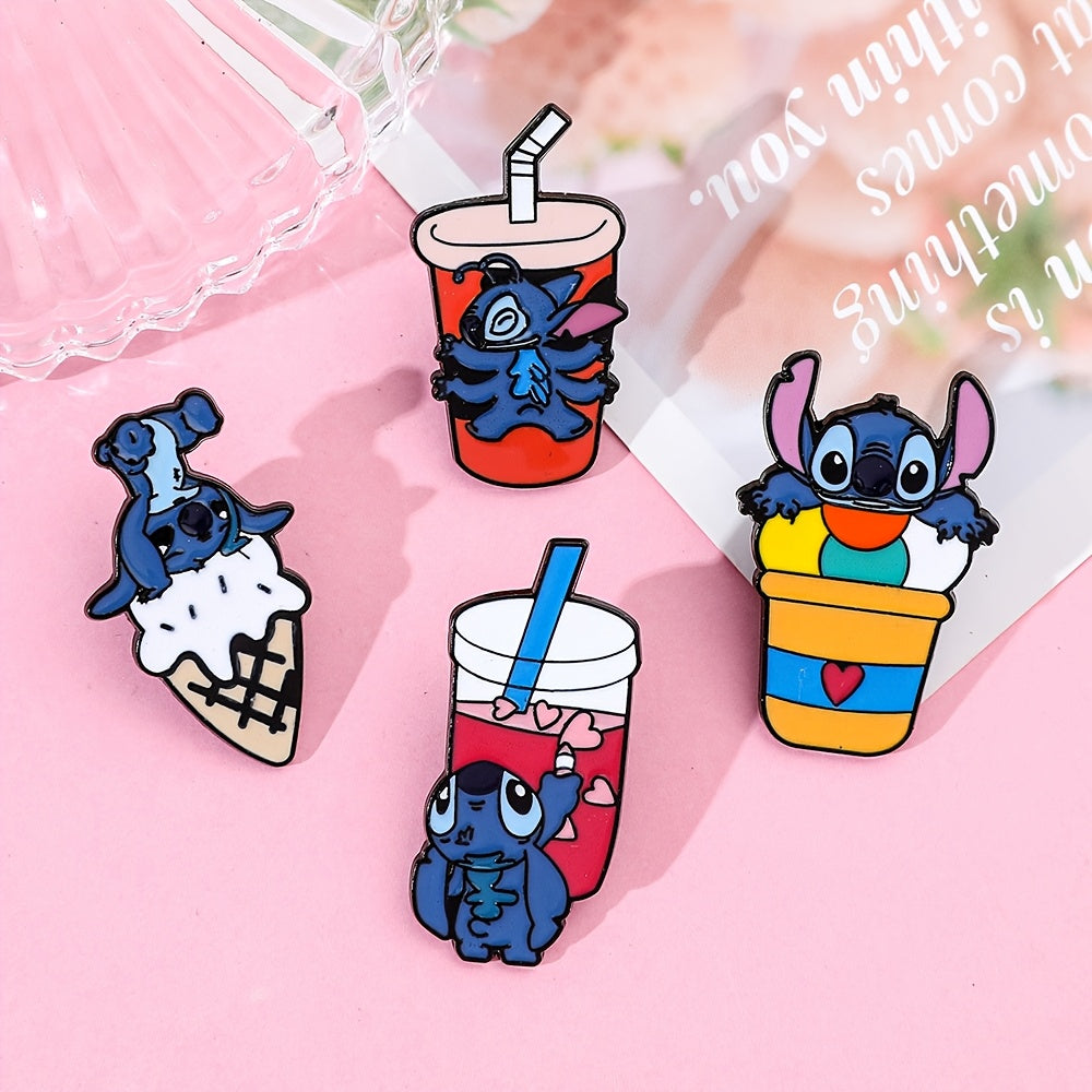 Set of 5 Cartoon Enamel Pins with Ice Cream and Tea Cup Designs for Collectors