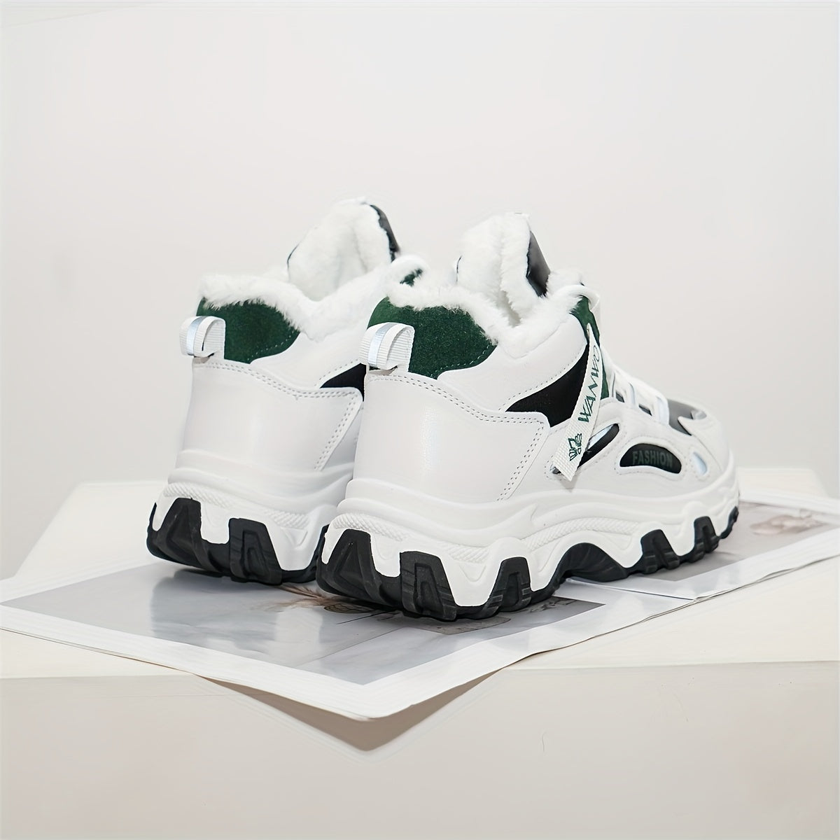 Women's Winter Running Shoes Fleece Lined White Black Casual Boots