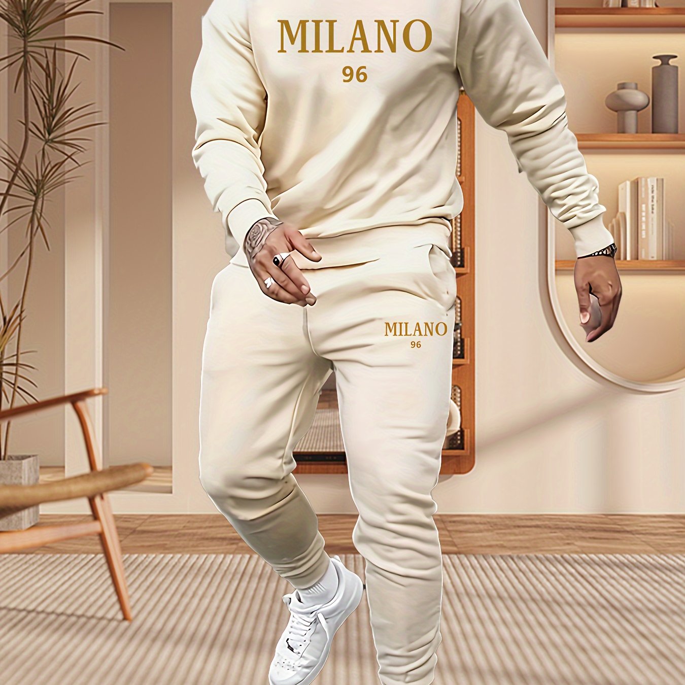 Conjunto de pijama de poliéster para hombre con sudadera con capucha y patrón de alfabetos para uso casual en otoño