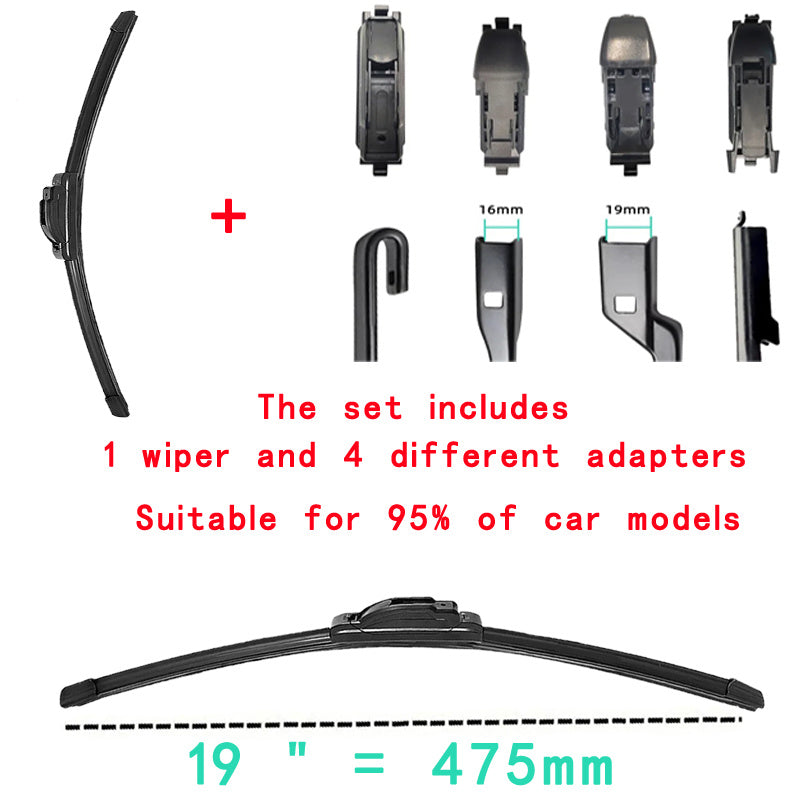 Car Windshield Wiper Blade Set with Adapters, Rubber, Multiple Sizes