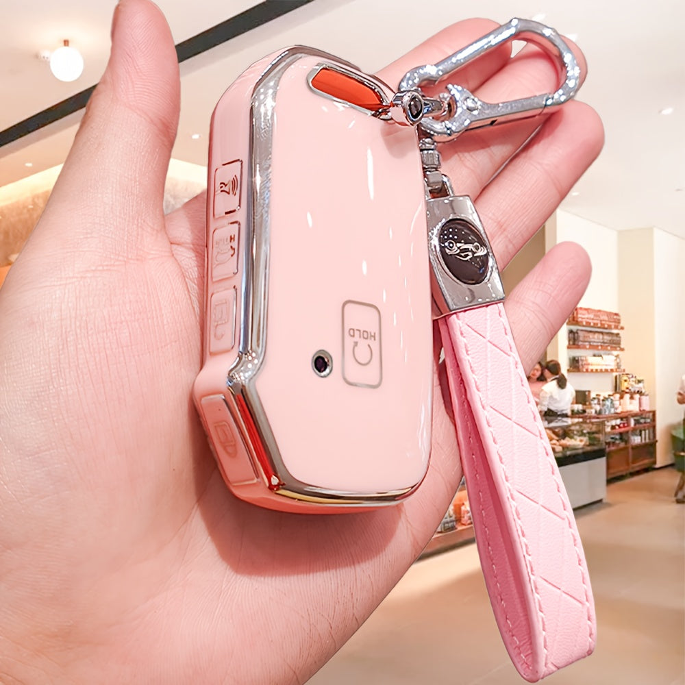 Car Key Cover with Keychain Universal Fit for SUV and Sedan Black Plastic