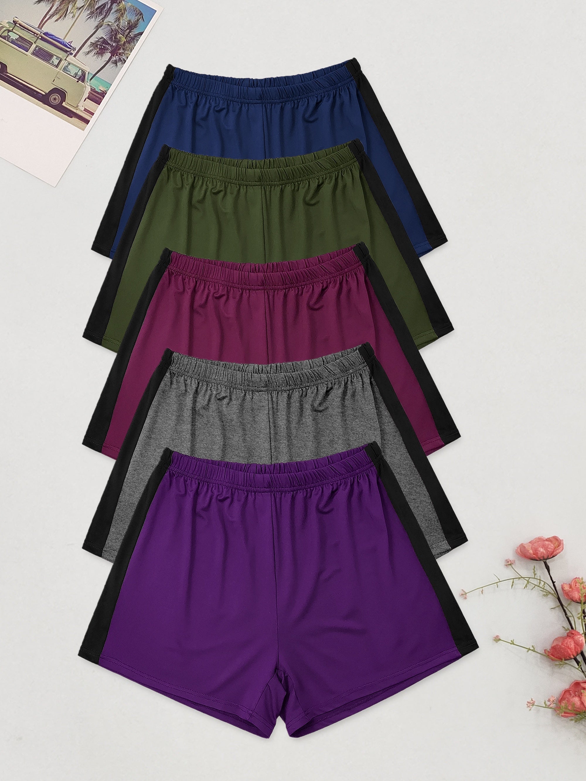 Pack de 5 pantalones cortos casuales para mujer de talla grande con cintura elástica, ligeros y transpirables para verano