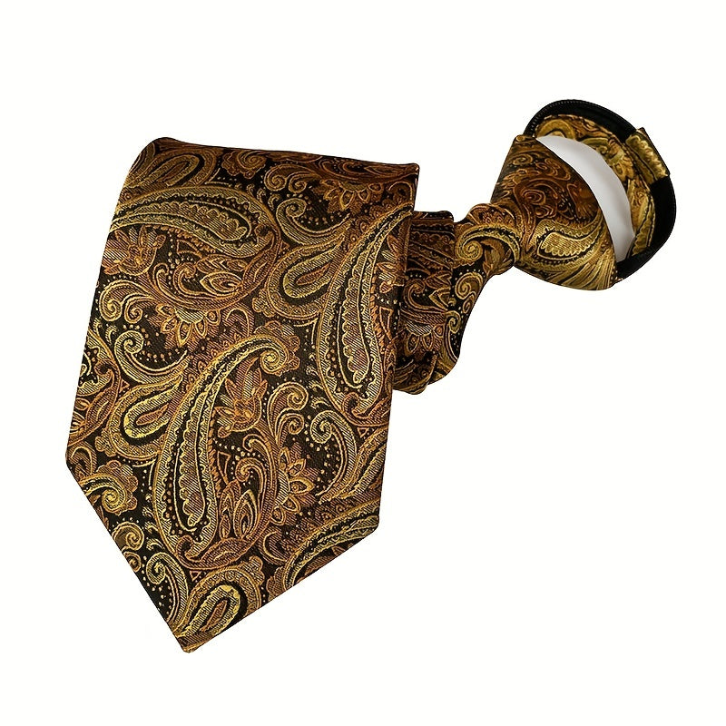 Men's Paisley Polyester Zipper Tie with Easy Pull Design in Spot Supply