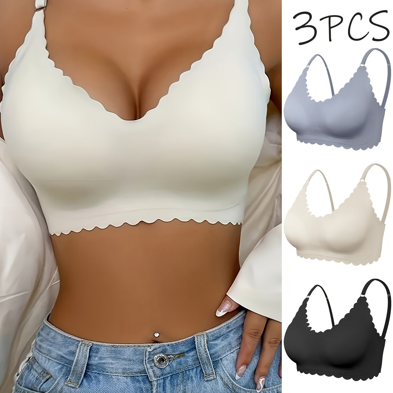 Women's Nylon Sports Bras Set V-Neck High Support Removable Padding