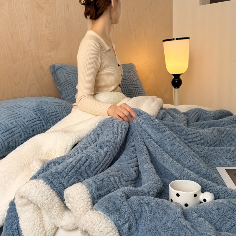 Двухслойное одеяло из бархата на все сезоны с искусственной шерстью и полиэстером