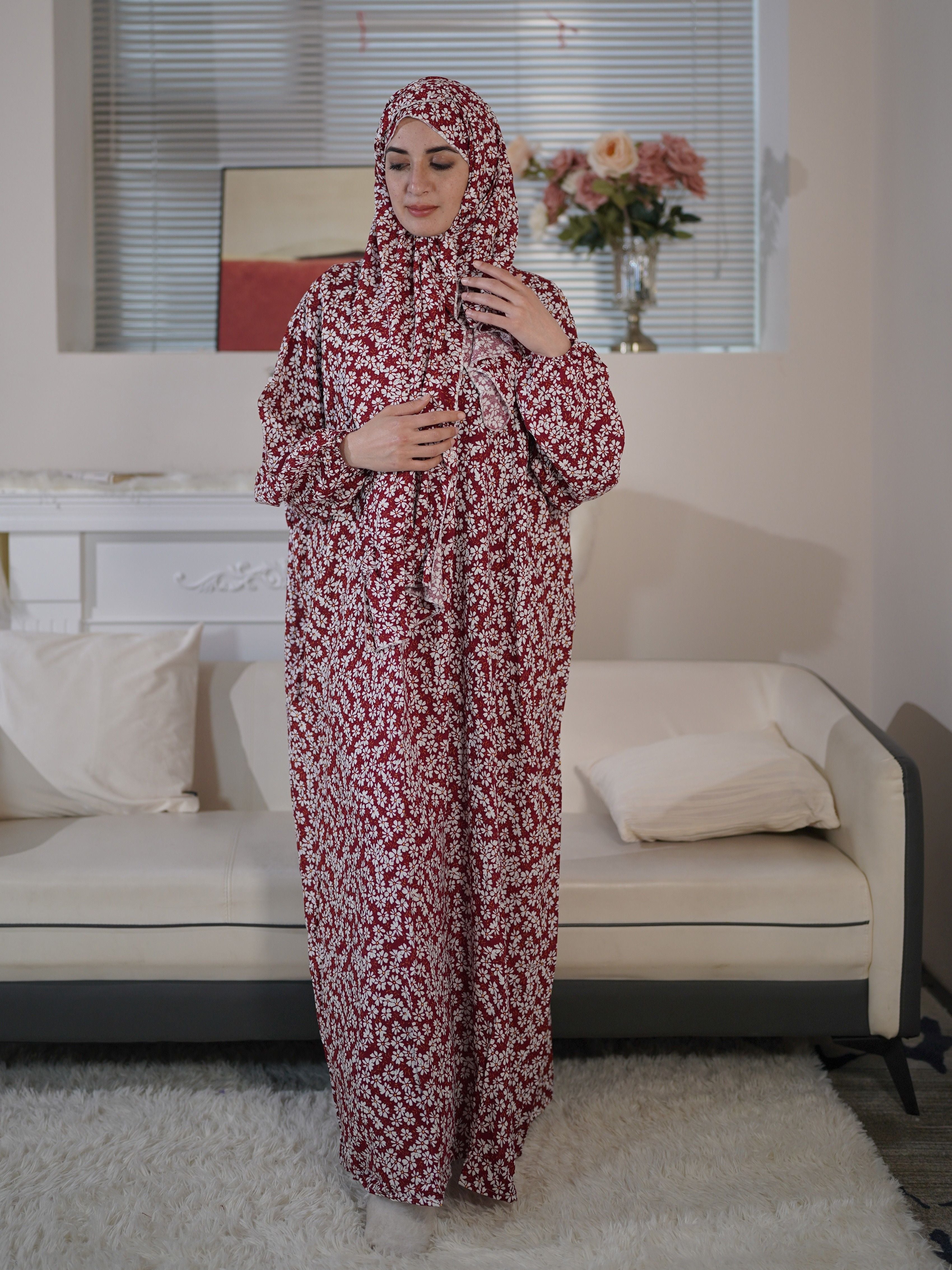 Plus Size Women's Abaya Muslim Prayer Shawl Printed Hijab Dress