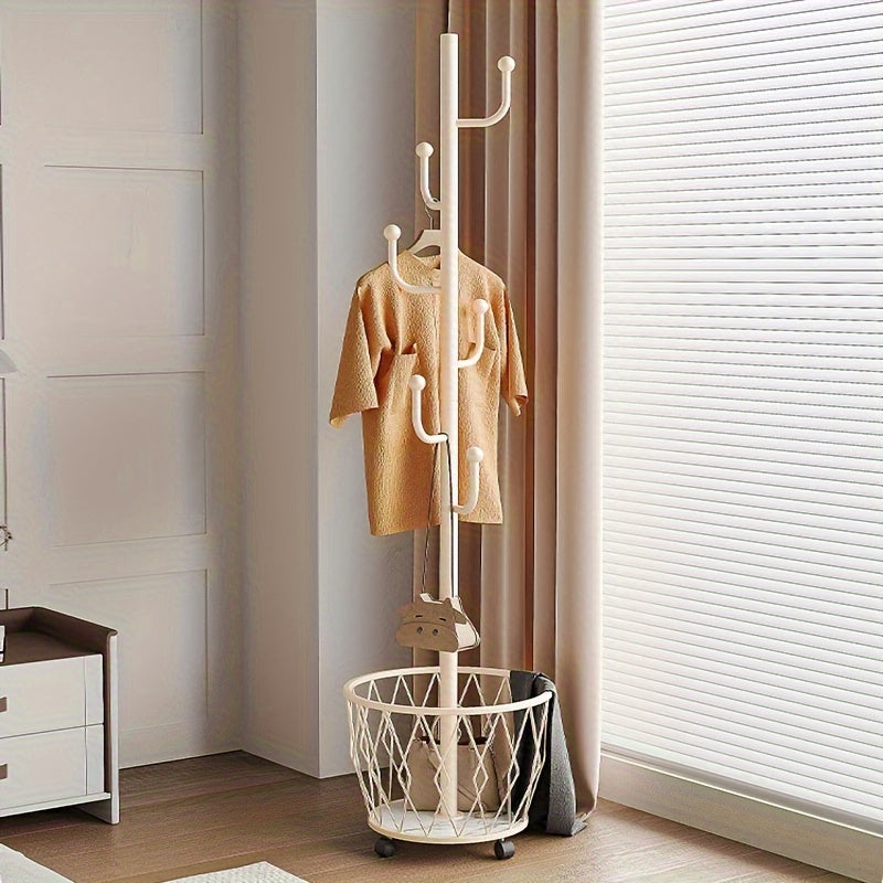 Golden Metal Freestanding Coat Rack with Umbrella Holder and 6 Shelves for Entryway and Living Room