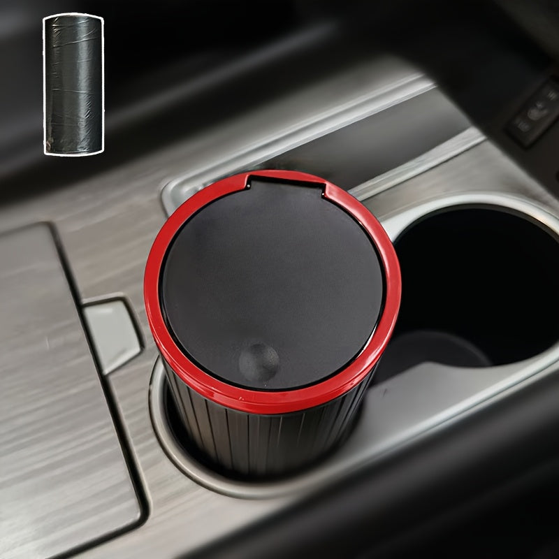 Coche Mini Press Cubo de basura con tapa, material PP duradero para reposabrazos o portavasos