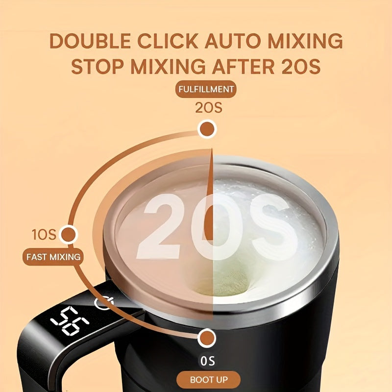 Stainless Steel Coffee Mug with Stirrer and Temperature Display Black