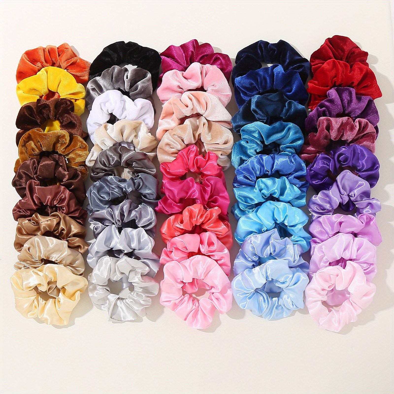 Set of 45/55/60 Satin Imitation Silk Hair Scrunchies for Women and Curly Hair