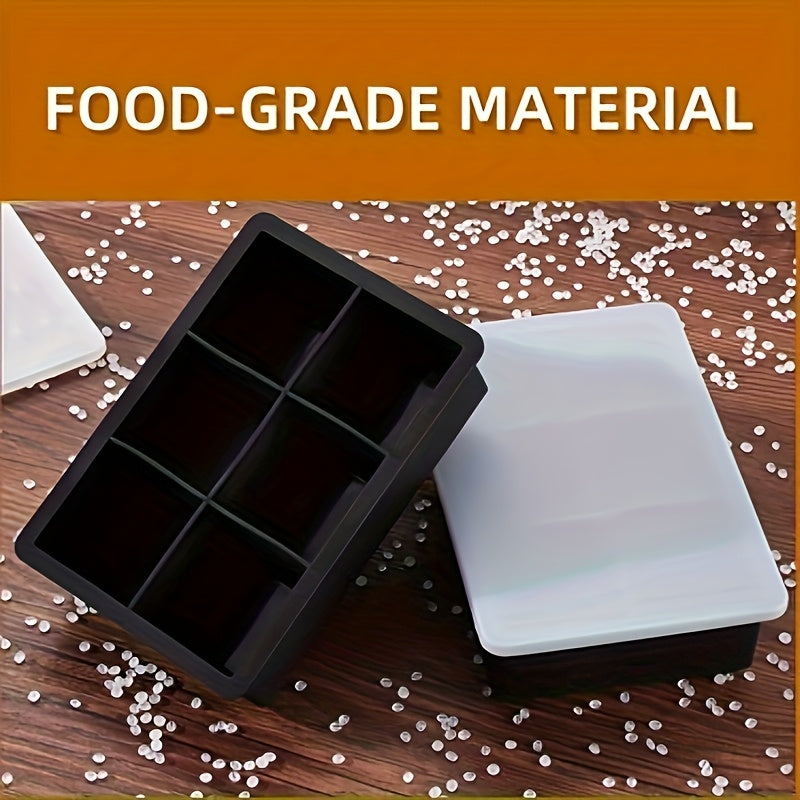 Katta silikon muz kubi shakli, 6 bo'lakli, olib tashlanadigan qopqoq, qayta ishlatiladigan oshxona