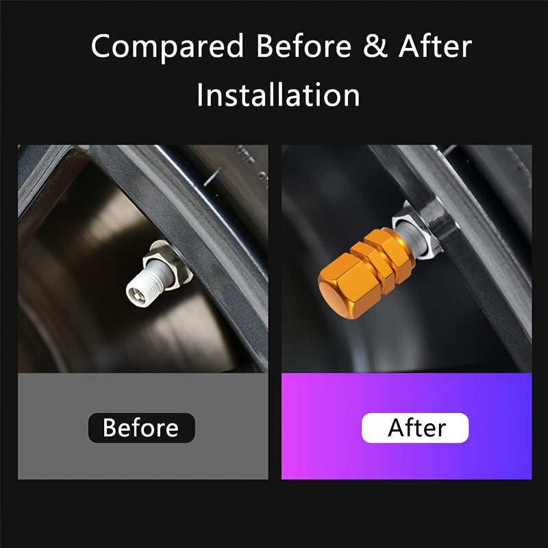 Black Aluminum Alloy Hexagon Tire Valve Stem Caps for Vehicle Wheel Protection