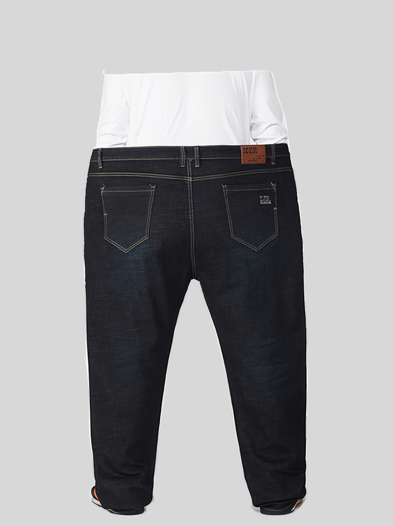 Plus Size Black Stretch Denim Jeans for Men Loose Fit Straight Leg All-Season